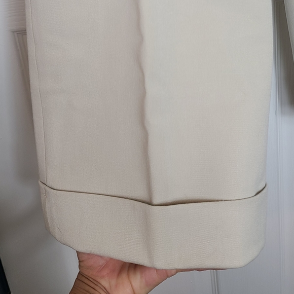 TALBOTS stretch khaki tan beige cuffed business suit is pants with belt loops - Picture 2 of 5